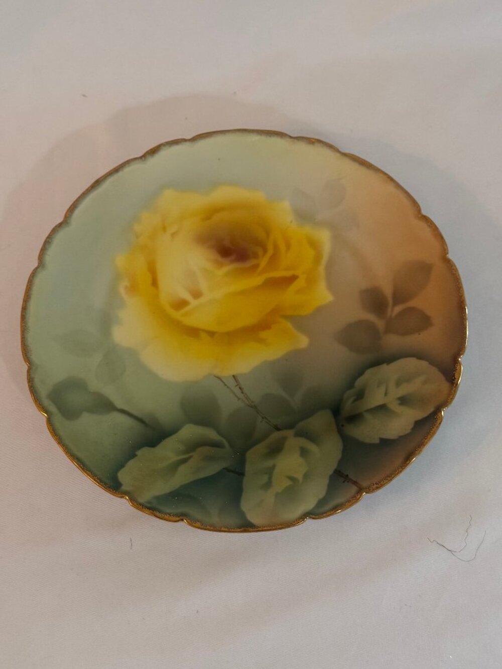 Vintage Bavaria Yellow Rose Plate Gold Trim Scalloped 8.5" Germany #4109
